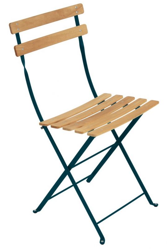 Bistro Gartenstuhl aus Holz und Metall, klappbar, für den Outdoor-Bereich.
